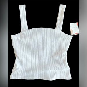 White Ribbed Tank Top Neck Detail Thick Straps Small
